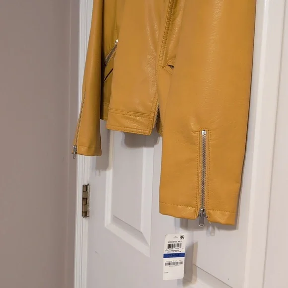 NWT - INC International Concepts Mustard Vegan Leather Jacket - Picture 9 of 10